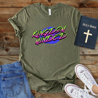 a t - shirt with the word kingdom minded on it
