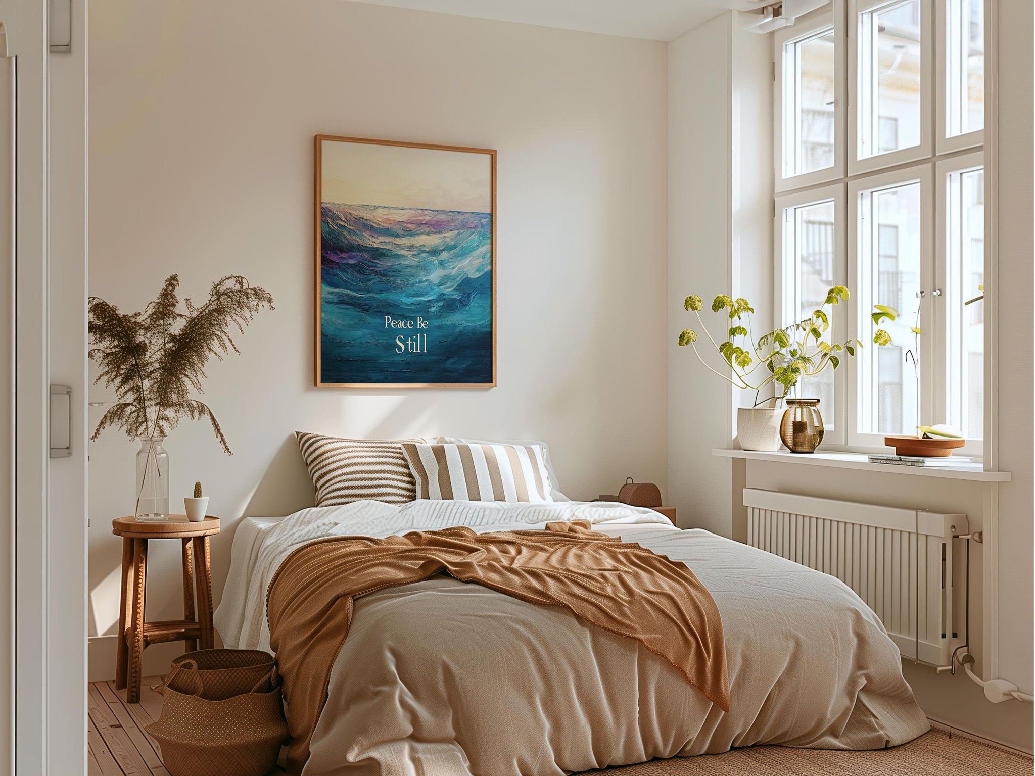a bed sitting in a bedroom next to a window