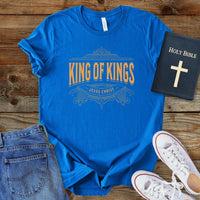 a blue t - shirt with the words king of kings on it