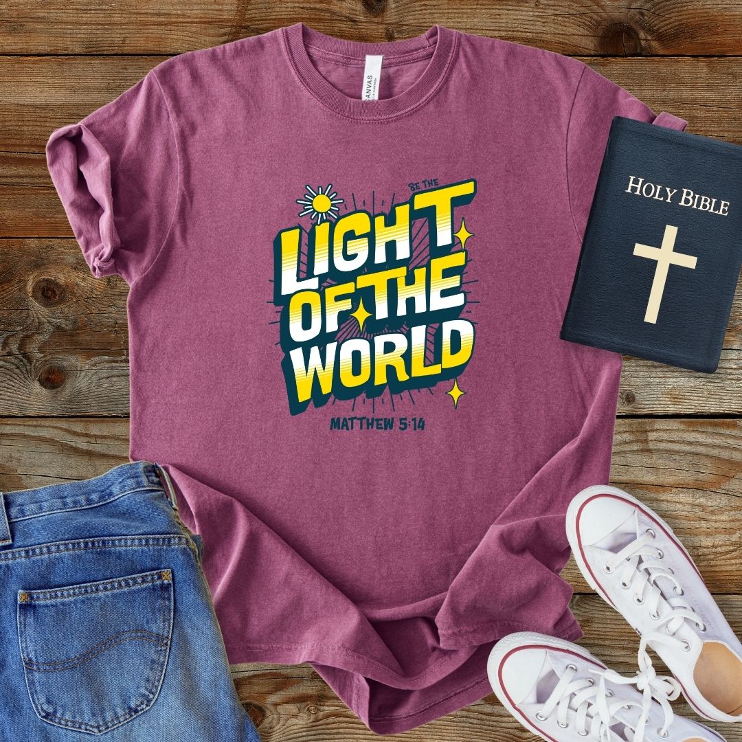 a t - shirt with the words light of the world on it