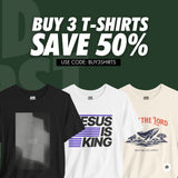 a group of t - shirts with the text buy 3 t - shirts save 50