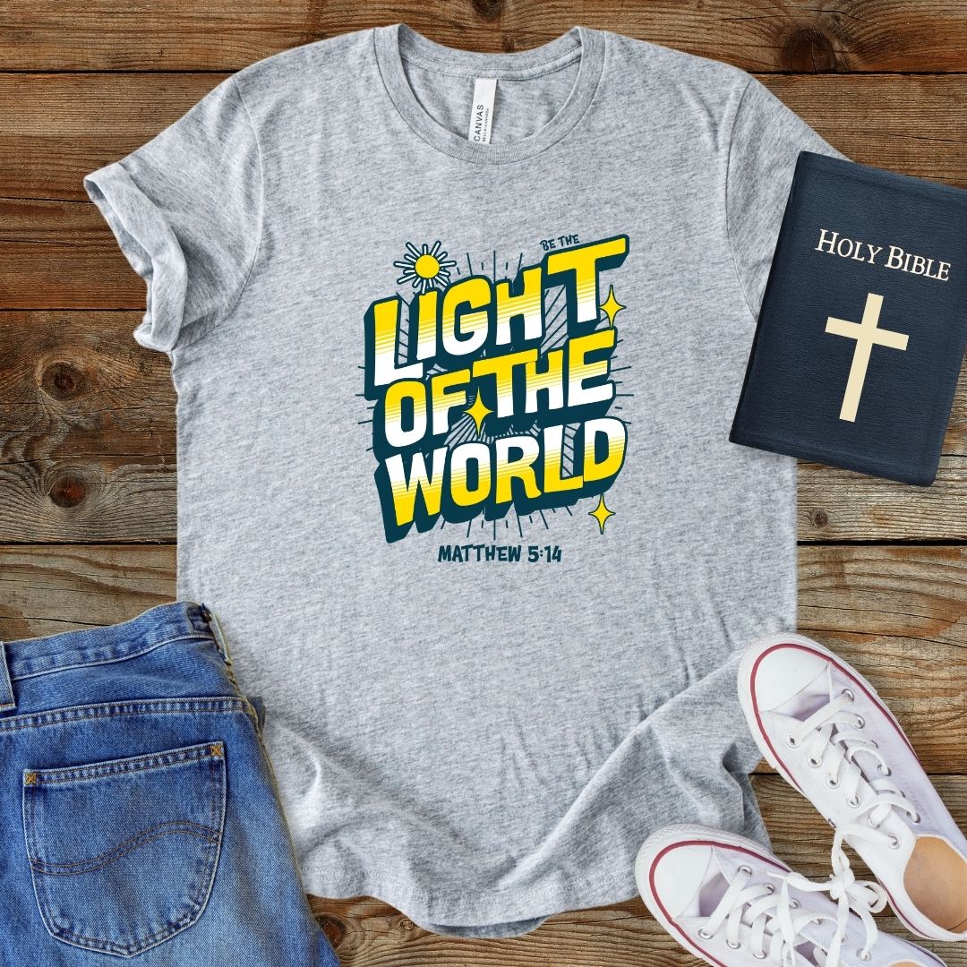 a t - shirt with the words light of the world on it