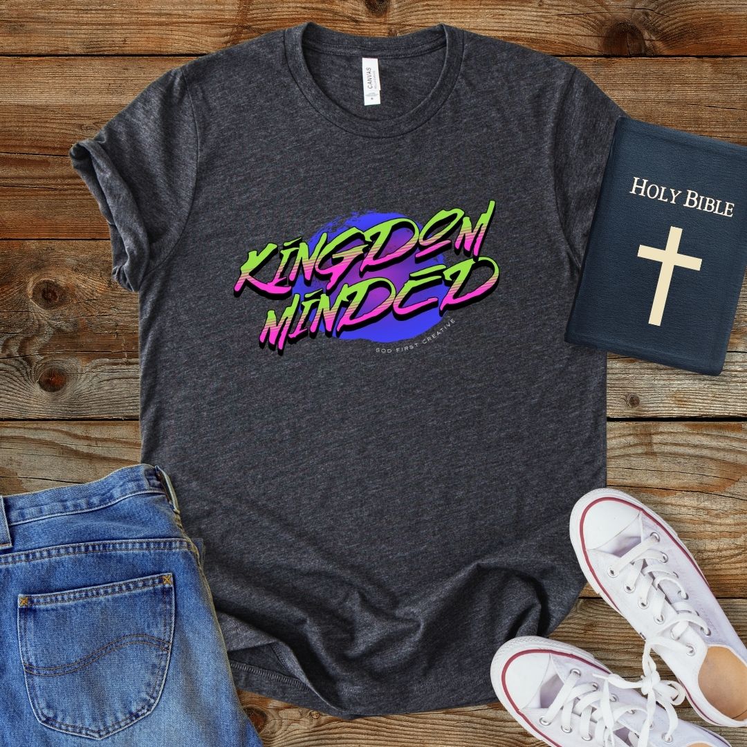 a t - shirt with the word kingdom minded on it