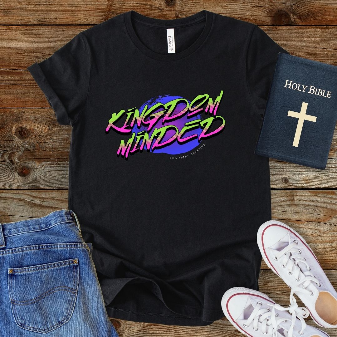 a black t - shirt with the words kingdom minded on it